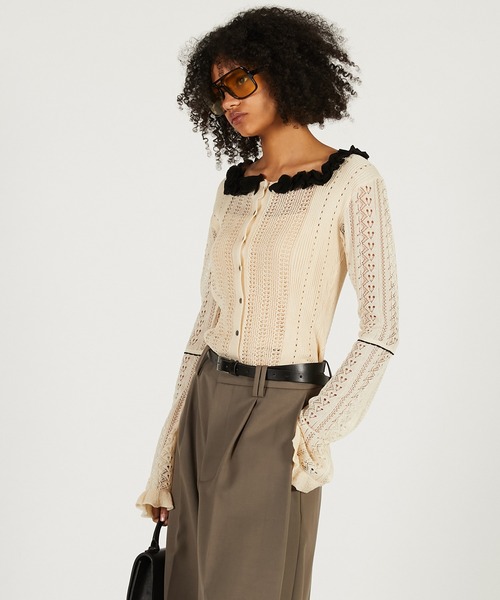 PRANK PROJECT（プランクプロジェクト）の「【2026Spring Pre-Order】クロシェライク2WAYカーディガン / Crochet-Like Frill Bodysuit（ニット/セーター・レディース・ブラック/ベージュ/レッド・FREE）」の9枚目の写真