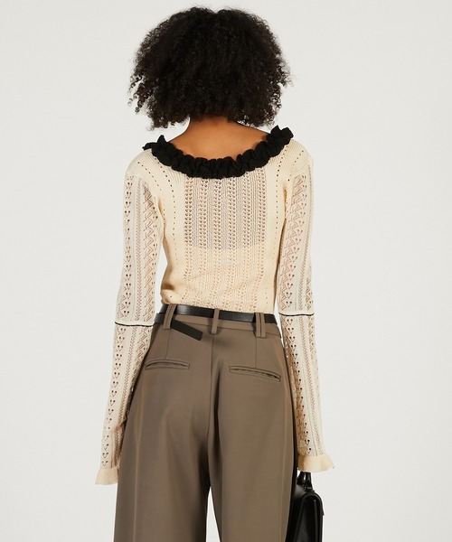 PRANK PROJECT（プランクプロジェクト）の「【2026Spring Pre-Order】クロシェライク2WAYカーディガン / Crochet-Like Frill Bodysuit（ニット/セーター・レディース・ブラック/ベージュ/レッド・FREE）」の10枚目の写真