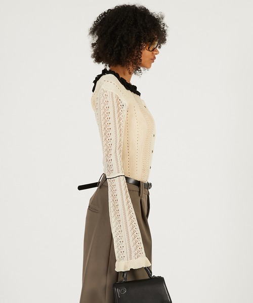 PRANK PROJECT（プランクプロジェクト）の「【2026Spring Pre-Order】クロシェライク2WAYカーディガン / Crochet-Like Frill Bodysuit（ニット/セーター・レディース・ブラック/ベージュ/レッド・FREE）」の11枚目の写真