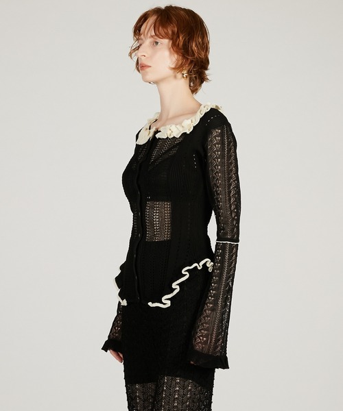 PRANK PROJECT（プランクプロジェクト）の「【2026Spring Pre-Order】クロシェライク2WAYカーディガン / Crochet-Like Frill Bodysuit（ニット/セーター・レディース・ブラック/ベージュ/レッド・FREE）」の5枚目の写真