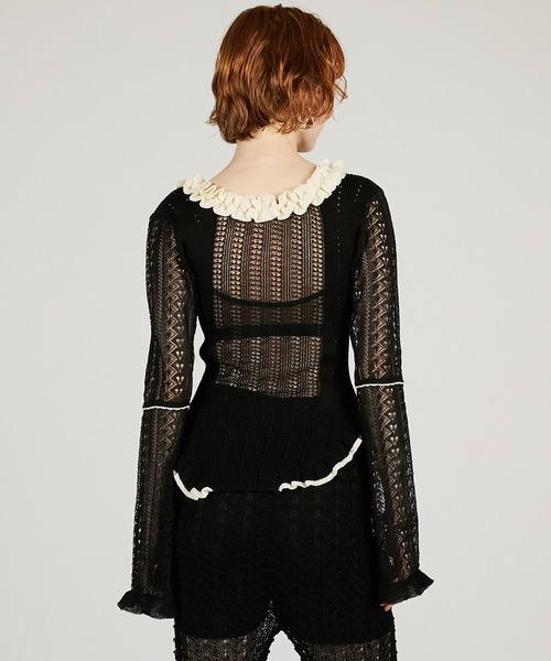 PRANK PROJECT（プランクプロジェクト）の「【2026Spring Pre-Order】クロシェライク2WAYカーディガン / Crochet-Like Frill Bodysuit（ニット/セーター・レディース・ブラック/ベージュ/レッド・FREE）」の6枚目の写真