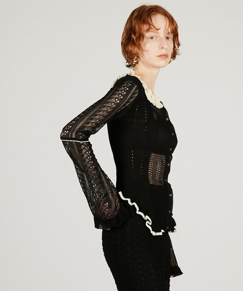 PRANK PROJECT（プランクプロジェクト）の「【2026Spring Pre-Order】クロシェライク2WAYカーディガン / Crochet-Like Frill Bodysuit（ニット/セーター・レディース・ブラック/ベージュ/レッド・FREE）」の7枚目の写真