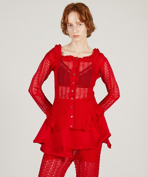 PRANK PROJECT（プランクプロジェクト）の「【2026Spring Pre-Order】クロシェライク2WAYカーディガン / Crochet-Like Frill Bodysuit（ニット/セーター・レディース・ブラック/ベージュ/レッド・FREE）」の13枚目の写真