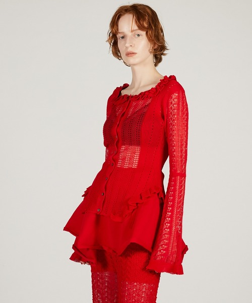 PRANK PROJECT（プランクプロジェクト）の「【2026Spring Pre-Order】クロシェライク2WAYカーディガン / Crochet-Like Frill Bodysuit（ニット/セーター・レディース・ブラック/ベージュ/レッド・FREE）」の14枚目の写真