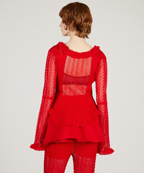 PRANK PROJECT（プランクプロジェクト）の「【2026Spring Pre-Order】クロシェライク2WAYカーディガン / Crochet-Like Frill Bodysuit（ニット/セーター・レディース・ブラック/ベージュ/レッド・FREE）」の15枚目の写真