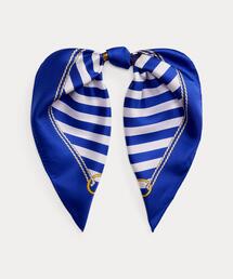 LAUREN RALPH LAUREN（ローレン ラルフ ローレン）の「ストライプド アンカークレスト シルク スクエア スカーフ（バンダナ/スカーフ）」