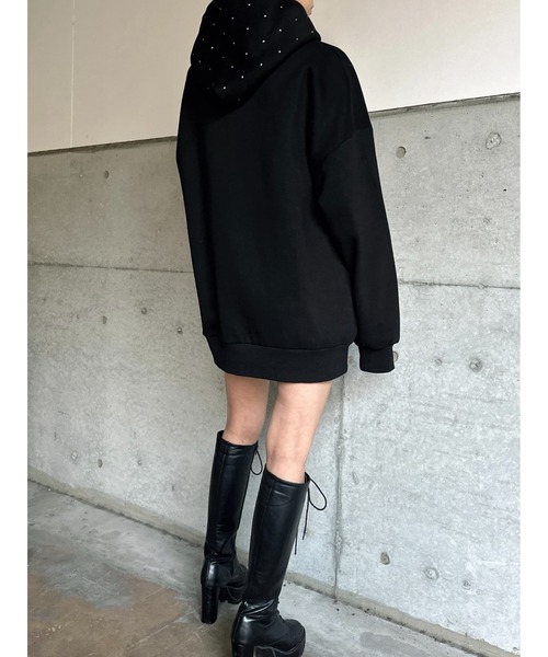 EGOIST（エゴイスト）の「ラインストーンフードトップス（パーカー・レディース・ホワイト/ブラック・FREE）」の8枚目の写真