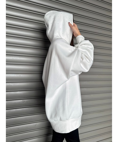 EGOIST（エゴイスト）の「ラインストーンフードトップス（パーカー・レディース・ホワイト/ブラック・FREE）」の11枚目の写真