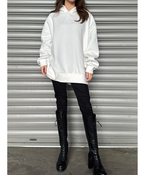 EGOIST（エゴイスト）の「ラインストーンフードトップス（パーカー・レディース・ホワイト/ブラック・FREE）」の12枚目の写真