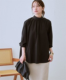 nissen | 【とろみ素材】スタンドカラーリボンロング丈ブラウス(防シワ・吸汗速乾)<大きいサイズ有>(シャツ/ブラウス)