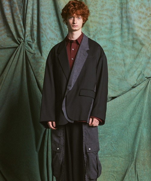 MAISON SPECIAL（メゾンスペシャル）の「《UNISEX》Cut-off Layering Prime-Over Jacket/カットオフレイヤリングプライムオーバージャケット【MAISON SPECIAL/メゾンスペシャル】■セットアップ対応■（テーラードジャケット・メンズ・チャコールグレー/ブラック・0/1/2）」の14枚目の写真