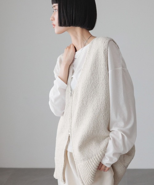 LOWRYS FARM（ローリーズファーム）の「ラメスラブＺＩＰベスト　644675（ベスト・レディース・グレー/アイボリー/ベージュ/ネイビー・FREE）」の9枚目の写真