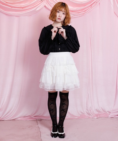 axes femme POETIQUE(アクシーズファムポエティック)の「ドロスト×ティアードミニスカート(スカート・レディース・ラベンダー/ホワイト/ブラック・MEDIUM)」の2枚目の写真