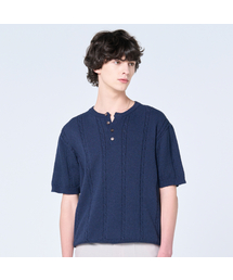 HYOJI（ヒョージ）の「SS ウォッシャブル [ケーブルヘンリーネック] クロップ半袖ニット (8カラー)（ニット/セーター）」