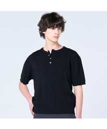HYOJI（ヒョージ）の「SS ウォッシャブル [ケーブルヘンリーネック] クロップ半袖ニット (8カラー)（ニット/セーター）」
