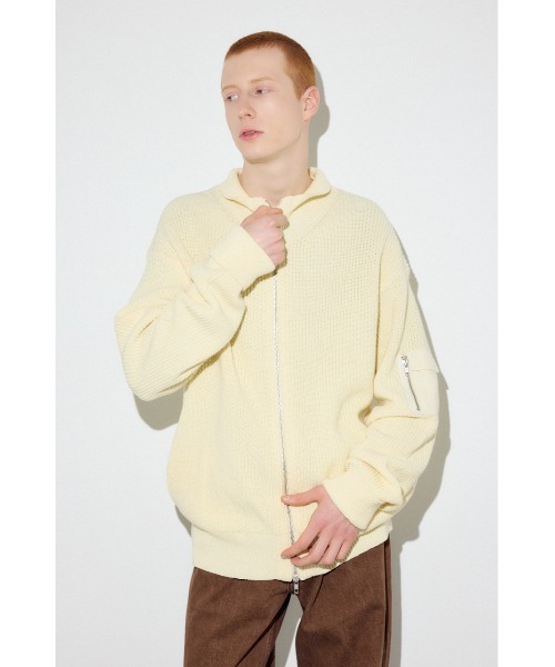 AZUL by moussy(アズールバイマウジー)の「スタンドカラーWジップニット(ニット/セーター・メンズ・ブラック/オフホワイト/グレー・LARGE/MEDIUM)」の5枚目の写真
