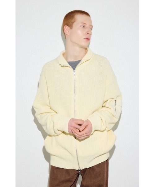 AZUL by moussy(アズールバイマウジー)の「スタンドカラーWジップニット(ニット/セーター・メンズ・ブラック/オフホワイト/グレー・LARGE/MEDIUM)」の6枚目の写真