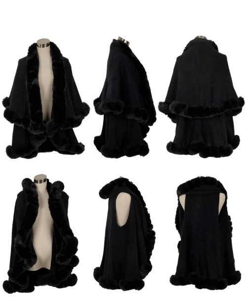 KOBE LETTUCE（コウベレタス）の「フェイクファーケープコート（ポンチョ・レディース・ベージュ/ブラウン/ブラック・M）」の5枚目の写真