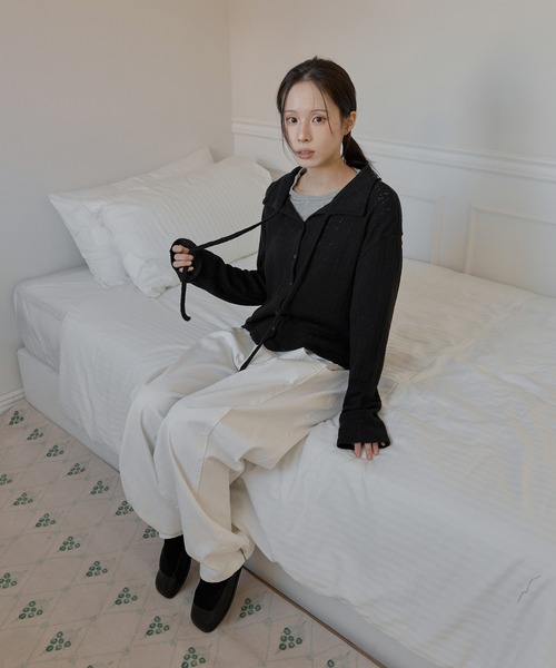 UNE MANSION（ユヌマンション）の「【2026SS新作アイテム】【UNE ORIGINAL】フラワーパターンラブリーリボンカラーボレロニットカーディガン（カーディガン/ボレロ・レディース・グレー/ブラック/ベージュ/レッド・FREE）」の8枚目の写真