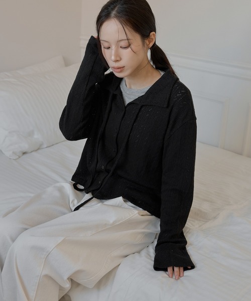 UNE MANSION（ユヌマンション）の「【2026SS新作アイテム】【UNE ORIGINAL】フラワーパターンラブリーリボンカラーボレロニットカーディガン（カーディガン/ボレロ・レディース・グレー/ブラック/ベージュ/レッド・FREE）」の9枚目の写真