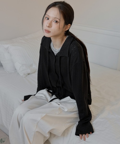 UNE MANSION（ユヌマンション）の「【2026SS新作アイテム】【UNE ORIGINAL】フラワーパターンラブリーリボンカラーボレロニットカーディガン（カーディガン/ボレロ・レディース・グレー/ブラック/ベージュ/レッド・FREE）」の10枚目の写真