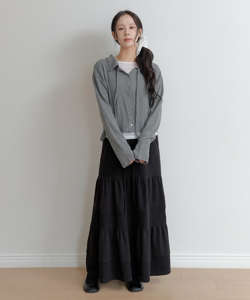 UNE MANSION（ユヌマンション）の「【2026SS新作アイテム】【UNE ORIGINAL】フラワーパターンラブリーリボンカラーボレロニットカーディガン（カーディガン/ボレロ・レディース・グレー/ブラック/ベージュ/レッド・FREE）」の15枚目の写真