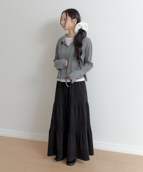 UNE MANSION（ユヌマンション）の「【2026SS新作アイテム】【UNE ORIGINAL】フラワーパターンラブリーリボンカラーボレロニットカーディガン（カーディガン/ボレロ・レディース・グレー/ブラック/ベージュ/レッド・FREE）」の18枚目の写真