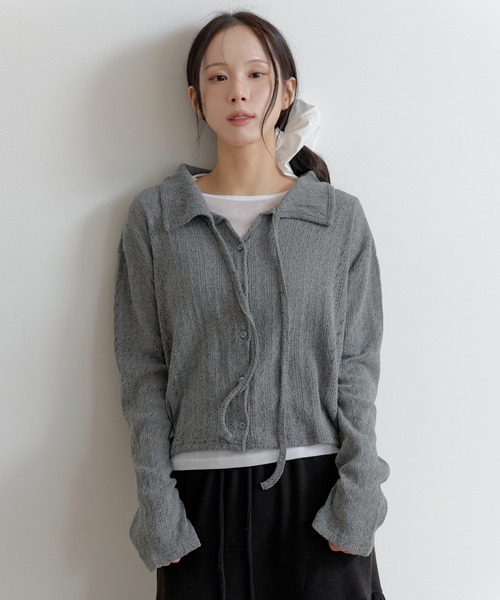 UNE MANSION（ユヌマンション）の「【2026SS新作アイテム】【UNE ORIGINAL】フラワーパターンラブリーリボンカラーボレロニットカーディガン（カーディガン/ボレロ・レディース・グレー/ブラック/ベージュ/レッド・FREE）」の19枚目の写真