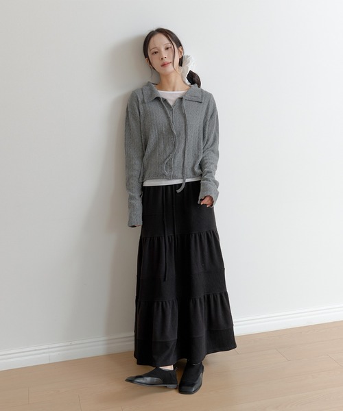 UNE MANSION（ユヌマンション）の「【2026SS新作アイテム】【UNE ORIGINAL】フラワーパターンラブリーリボンカラーボレロニットカーディガン（カーディガン/ボレロ・レディース・グレー/ブラック/ベージュ/レッド・FREE）」の22枚目の写真