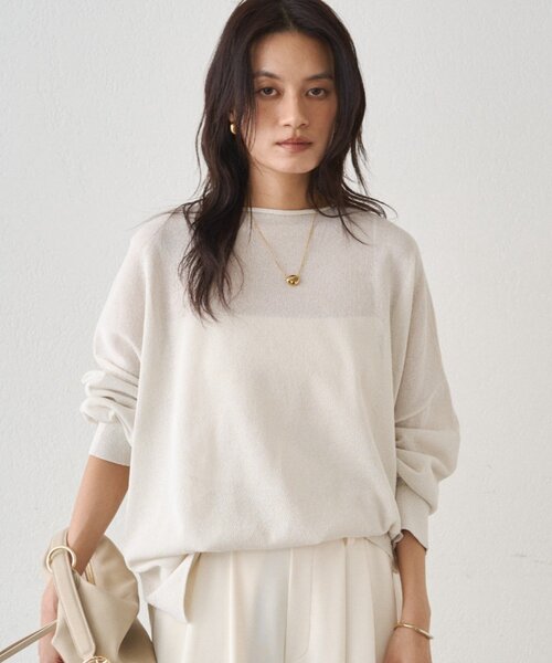 LOUNGEDRESS(ラウンジドレス)の「和紙天竺ニット(ニット/セーター・レディース・オフホワイト/チャコールグレー/ブラウン・FREE)」の8枚目の写真