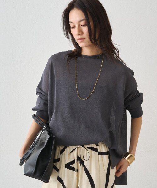 LOUNGEDRESS(ラウンジドレス)の「和紙天竺ニット(ニット/セーター・レディース・オフホワイト/チャコールグレー/ブラウン・FREE)」の18枚目の写真