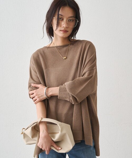 LOUNGEDRESS(ラウンジドレス)の「【JAPAN MADE】和紙天竺ニット(ニット/セーター・レディース・オフホワイト/チャコールグレー/ブラウン・FREE)」の6枚目の写真
