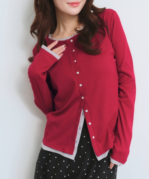 NOGLE(ノグル)の「【NOGLE/ノグル】レイヤードバイカラーカーディガン(カーディガン/ボレロ・レディース・レッド/ネイビー/チャコールグレー/グレー・FREE)」の21枚目の写真