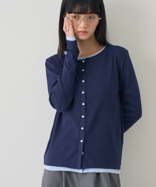 NOGLE(ノグル)の「【NOGLE/ノグル】レイヤードバイカラーカーディガン(カーディガン/ボレロ・レディース・レッド/ネイビー/チャコールグレー/グレー・FREE)」の5枚目の写真