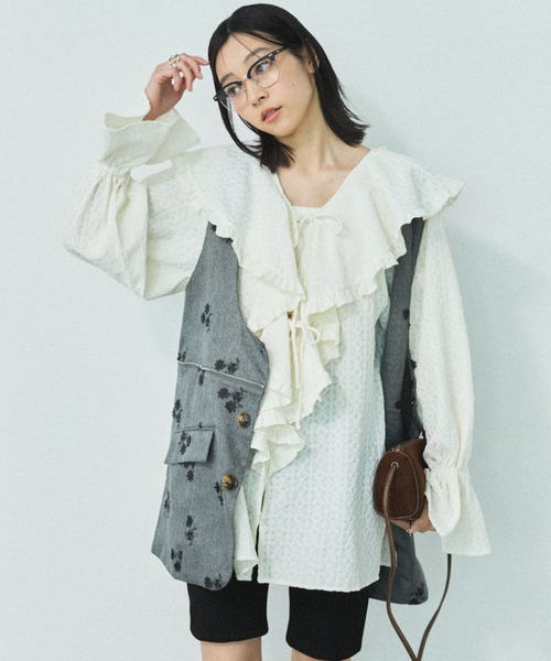 MIRROR STOKE(ミラーストーク)の「【ZOZO限定】FRILL COLLAR MULCH WAY BLOUSE/フリルカラーマルチウェイブラウス(シャツ/ブラウス・レディース・イエロー/アイボリー・MEDIUM)」の10枚目の写真