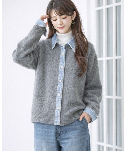 LAUTRE COTE(ロウトレコウト)の「デニムXニットコンビカーディガン(カーディガン/ボレロ・レディース・ネイビー/グレー・FREE)」の1枚目の写真