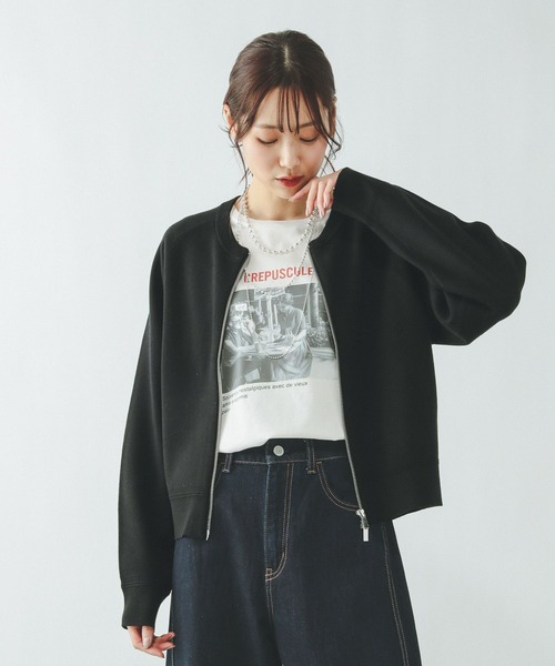 GLOBAL WORK(グローバルワーク)の「スウェットライクジップカーディガン/642682(カーディガン/ボレロ・レディース・ライトグレー/ブラウン/グレイッシュベージュ/ブラック・MEDIUM/LARGE)」の2枚目の写真