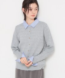 【1枚でスタイル決まる】シャツレイヤード風 襟付ケーブルニット