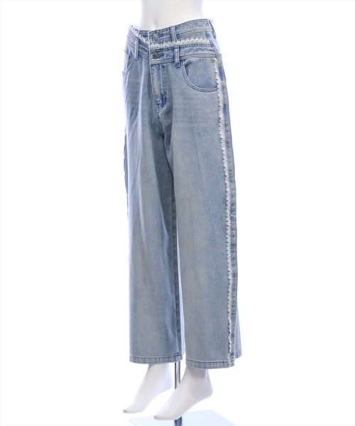 clear（クリア）の「サイドレースワイドデニムパンツ[カジュアル 着回し抜群 大人 ガーリー]≪新作≫（デニムパンツ・レディース・ライトブルー/ブルー・M/S/PS）」の9枚目の写真