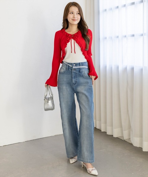 clear（クリア）の「サイドレースワイドデニムパンツ[カジュアル 着回し抜群 大人 ガーリー]≪新作≫（デニムパンツ・レディース・ライトブルー/ブルー・M/S/PS）」の3枚目の写真