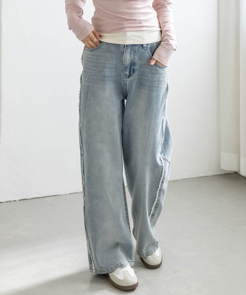 clear（クリア）の「【低身長対応／サイズ展開あり】サイドレースストレートデニムパンツ（デニムパンツ・レディース・ライトブルー/ブルー・M/S/PS）」の22枚目の写真