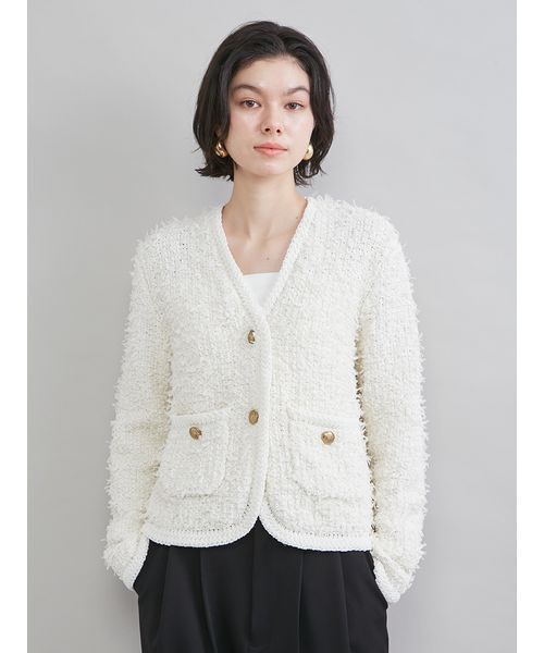 Mila Owen（ミラオーウェン）の「ニットツイードジャケット（ノーカラージャケット・レディース・イエロー/ベージュ/ブルー/アイボリー・1/0）」の2枚目の写真