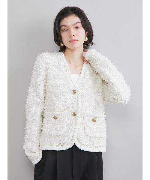 Mila Owen（ミラオーウェン）の「ニットツイードジャケット（ノーカラージャケット・レディース・イエロー/ベージュ/ブルー/アイボリー・1/0）」の6枚目の写真