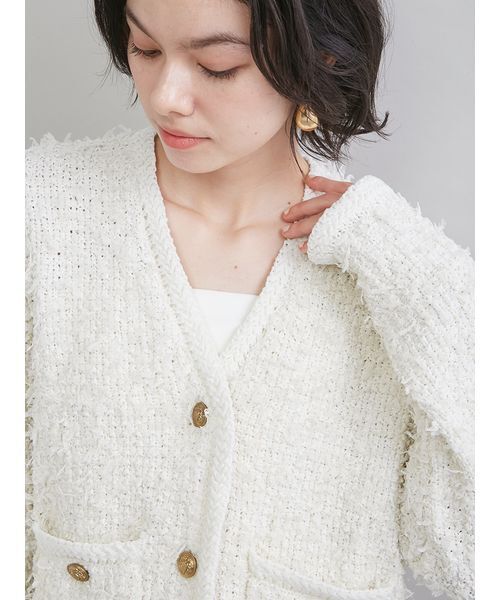 Mila Owen（ミラオーウェン）の「ニットツイードジャケット（ノーカラージャケット・レディース・イエロー/ベージュ/ブルー/アイボリー・1/0）」の11枚目の写真