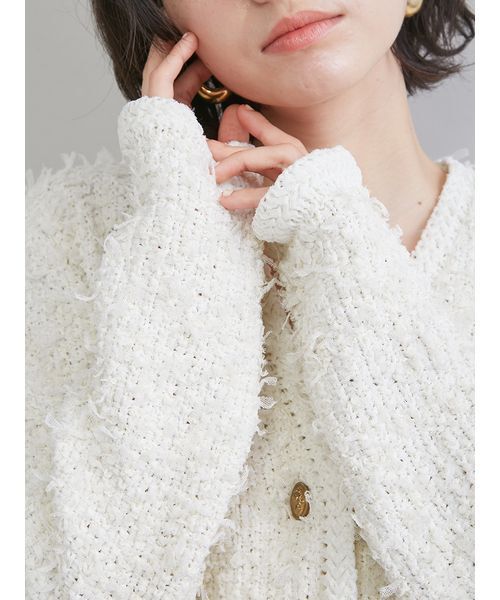 Mila Owen（ミラオーウェン）の「ニットツイードジャケット（ノーカラージャケット・レディース・イエロー/ベージュ/ブルー/アイボリー・1/0）」の12枚目の写真