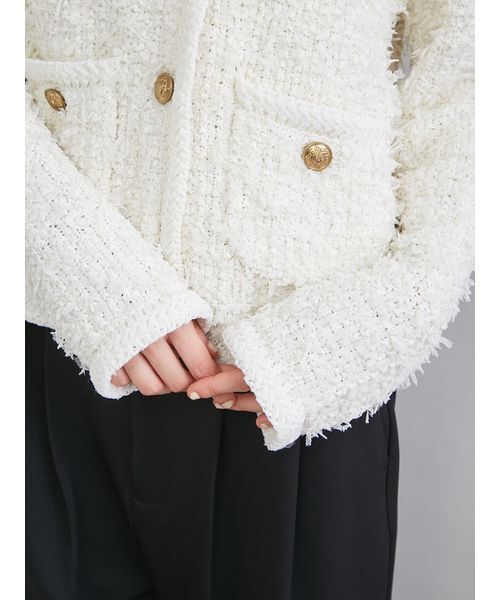 Mila Owen（ミラオーウェン）の「ニットツイードジャケット（ノーカラージャケット・レディース・イエロー/ベージュ/ブルー/アイボリー・1/0）」の13枚目の写真