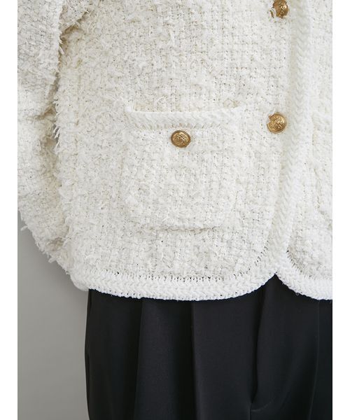 Mila Owen（ミラオーウェン）の「ニットツイードジャケット（ノーカラージャケット・レディース・イエロー/ベージュ/ブルー/アイボリー・1/0）」の14枚目の写真