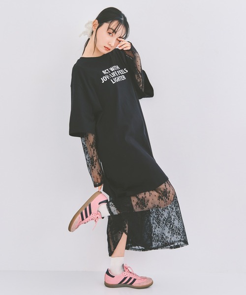 COLORME(カラーミー)の「【セット】Tシャツ&シアーレースワンピース(ワンピース・レディース・ホワイト/ブラック・FREE)」の1枚目の写真