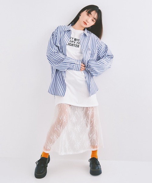 COLORME(カラーミー)の「【セット】Tシャツ&シアーレースワンピース(ワンピース・レディース・ホワイト/ブラック・FREE)」の3枚目の写真