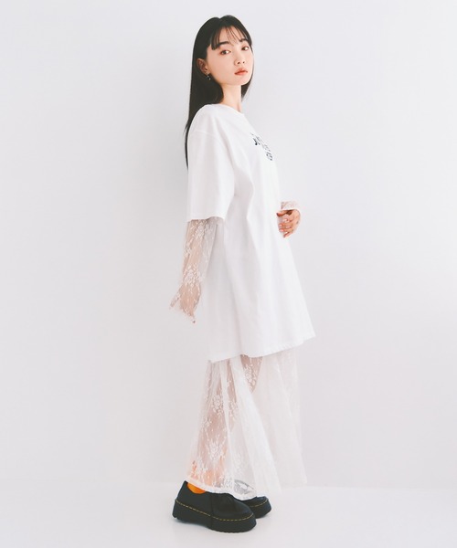 COLORME(カラーミー)の「【セット】Tシャツ&シアーレースワンピース(ワンピース・レディース・ホワイト/ブラック・FREE)」の4枚目の写真